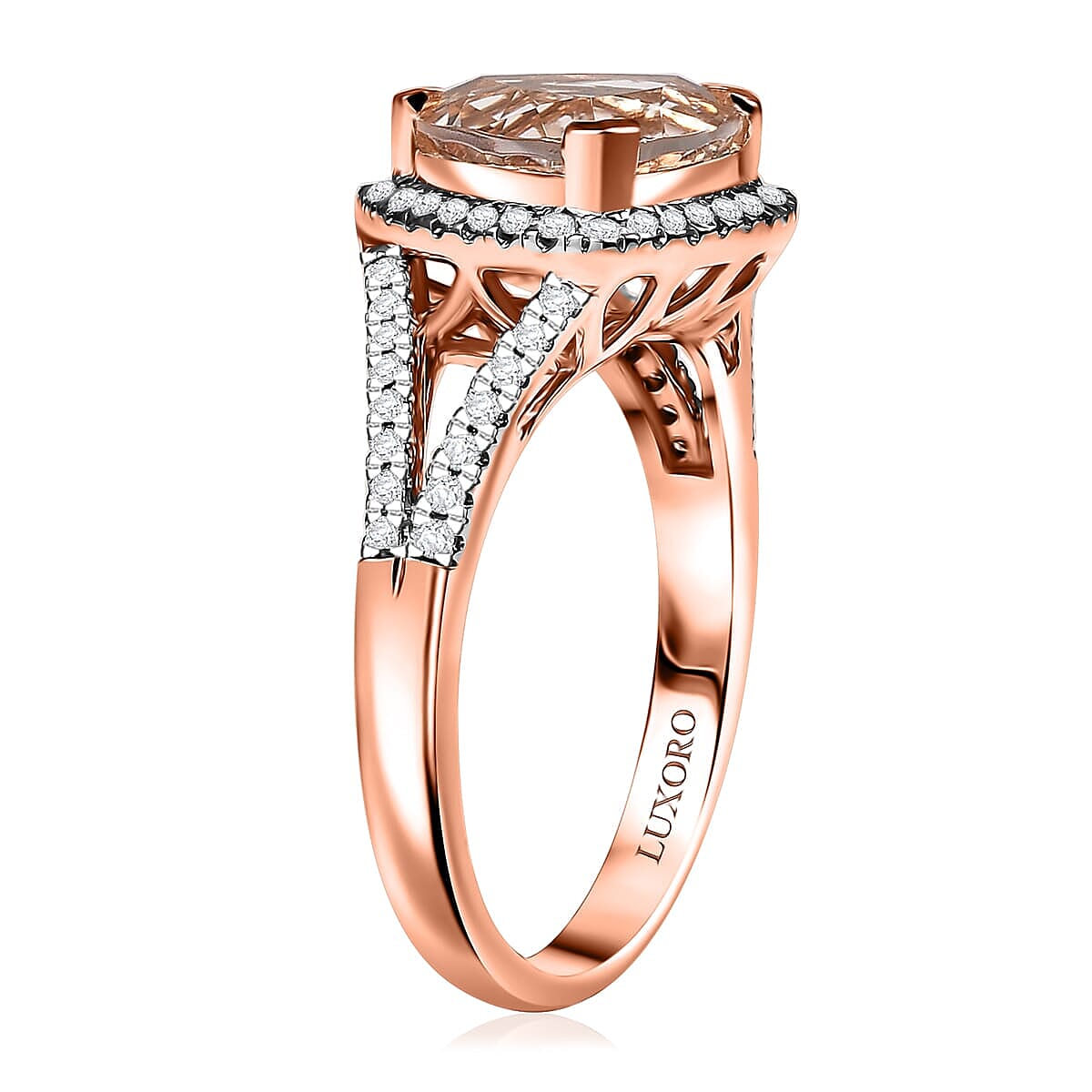 Certified &amp; Appraised LUXORO 10K Rose Gold AAA Morganite, White Diamond I2 Halo Ring, 3.48 Ct. 8129385 2
