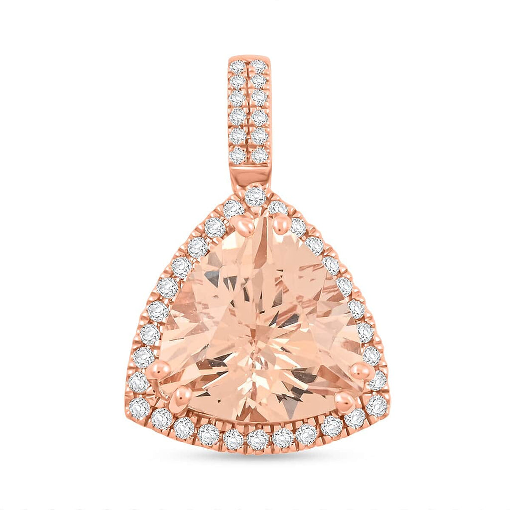 Luxoro  10K Rose Gold  AAA   Morganite ,  White Diamond  I2 Pendant 5.05 ct,  Gold Wt. 2.6 Gms  5.050  Ct.