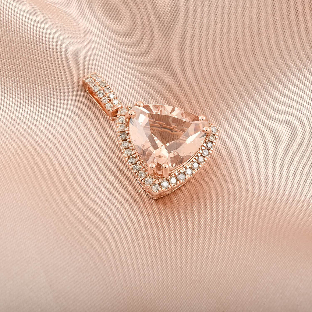 Luxoro  10K Rose Gold  AAA   Morganite ,  White Diamond  I2 Pendant 5.05 ct,  Gold Wt. 2.6 Gms  5.050  Ct.