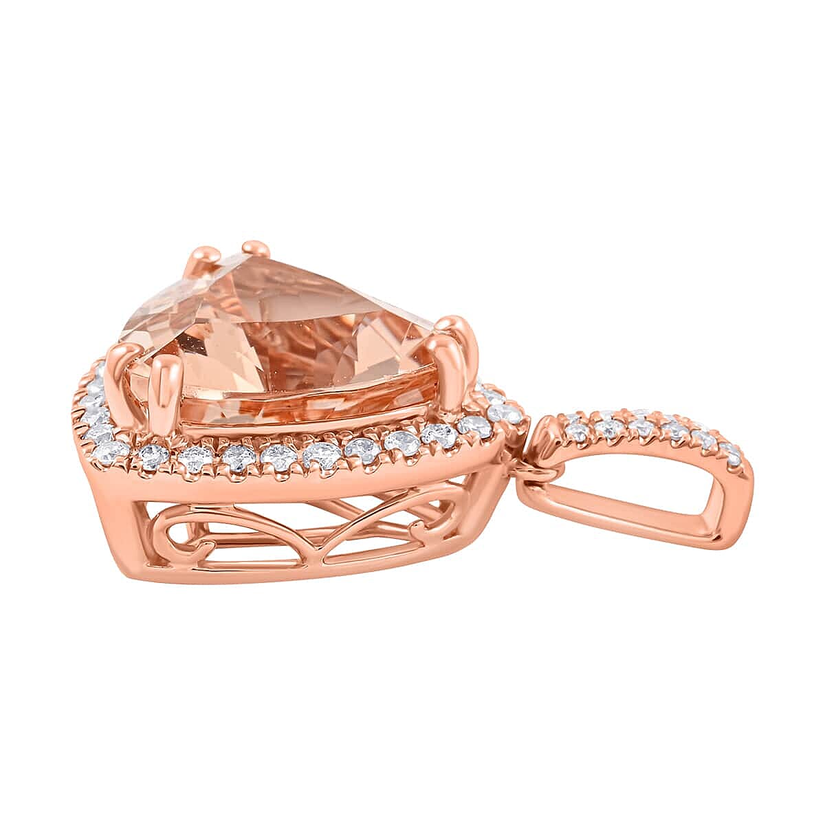 Luxoro  10K Rose Gold  AAA   Morganite ,  White Diamond  I2 Pendant 5.05 ct,  Gold Wt. 2.6 Gms  5.050  Ct. 8016964 3