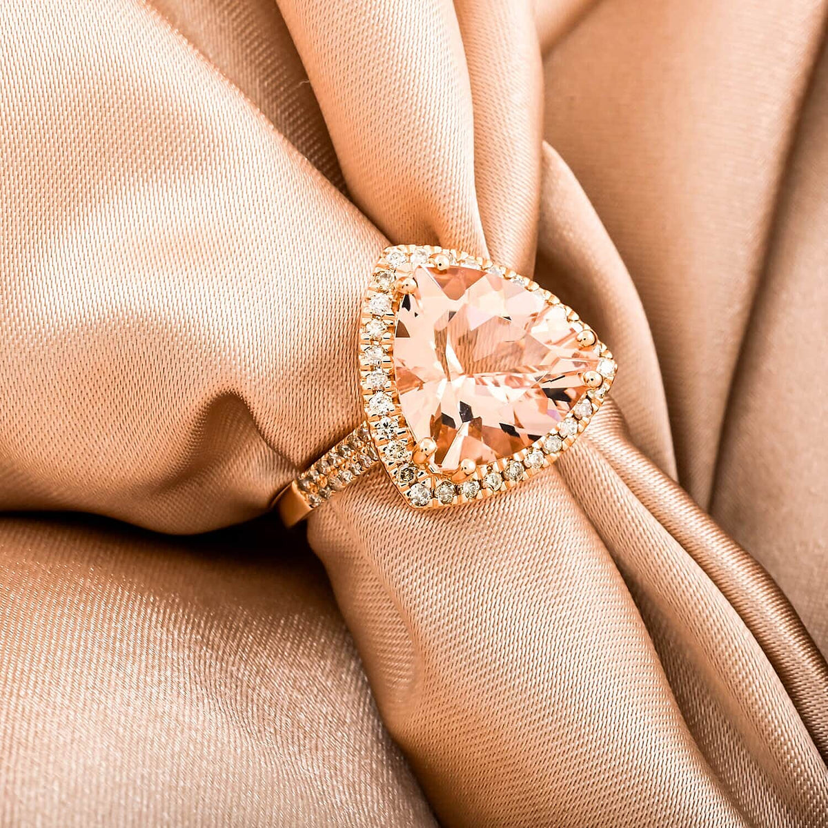Luxoro 10K Rose Gold AAA Morganite, White Diamond I2 Halo Ring 5.15 Cts. 8016876 1