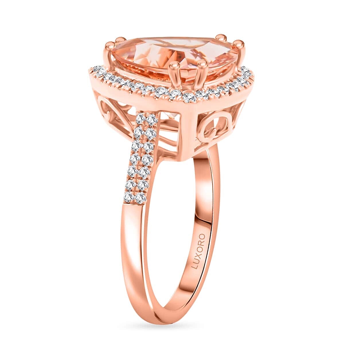 Luxoro 10K Rose Gold AAA Morganite, White Diamond I2 Halo Ring 5.15 Cts. 8016876 3