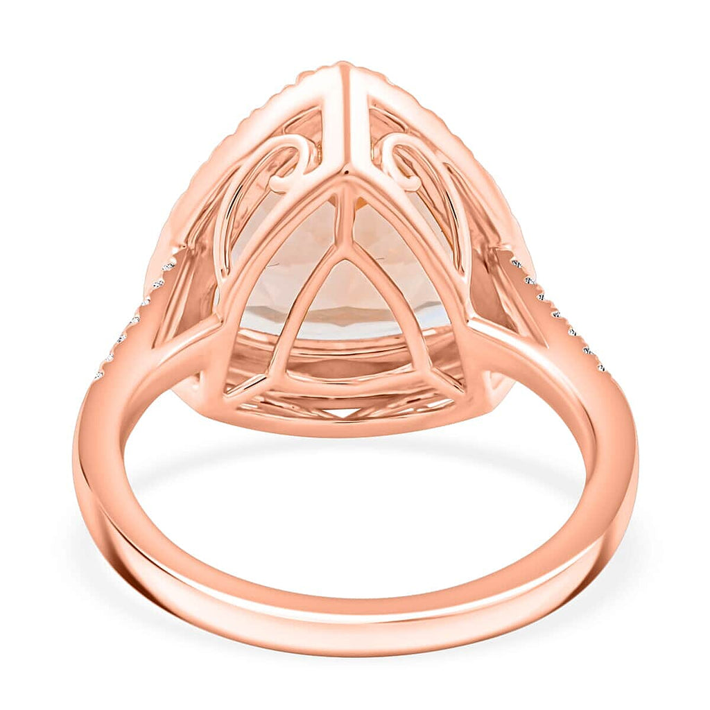 Luxoro  10K Rose Gold  AAA   Morganite ,  White Diamond  I2 Ring 5.15 ct,  Gold Wt. 4.28 Gms  5.150  Ct.