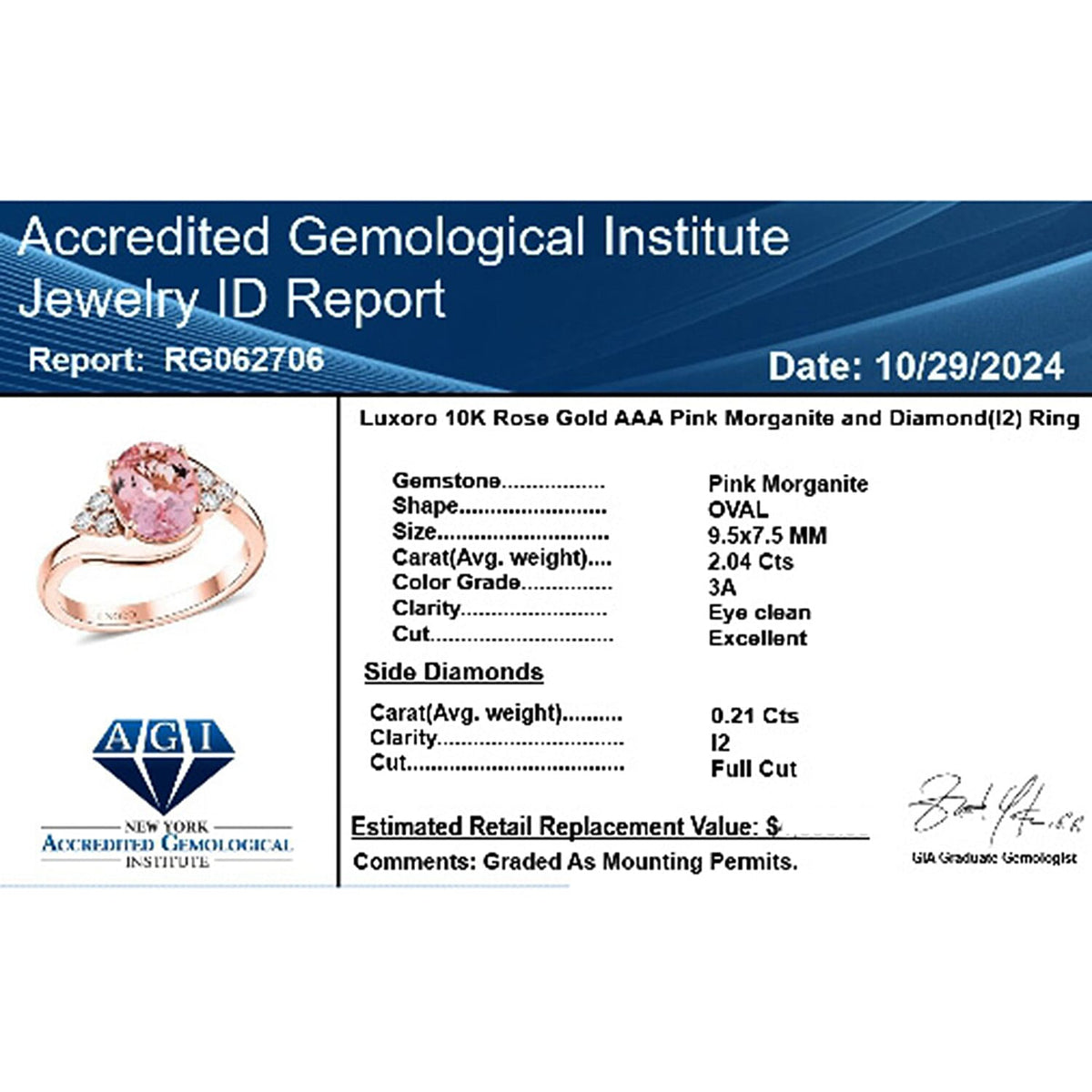 Appraised and Certified 2.25 Ct. Pink Morganite, Diamond Cluster Ring in 10K Rose Gold 7972113 6