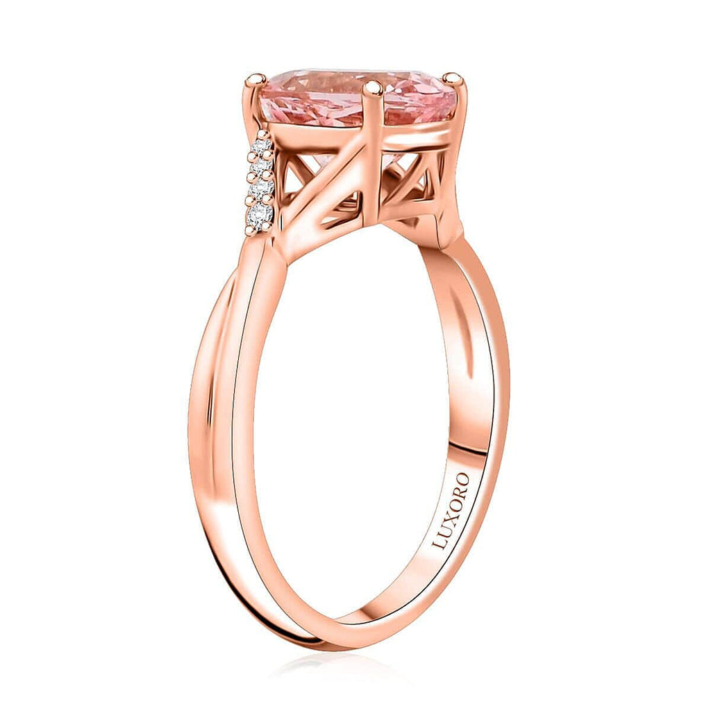 Luxoro 9K Rose Gold AGI Certifed AAA Pink Morganite & White Diamond Ring 2.50 Ct, Gold Wt. 3.67 Gms