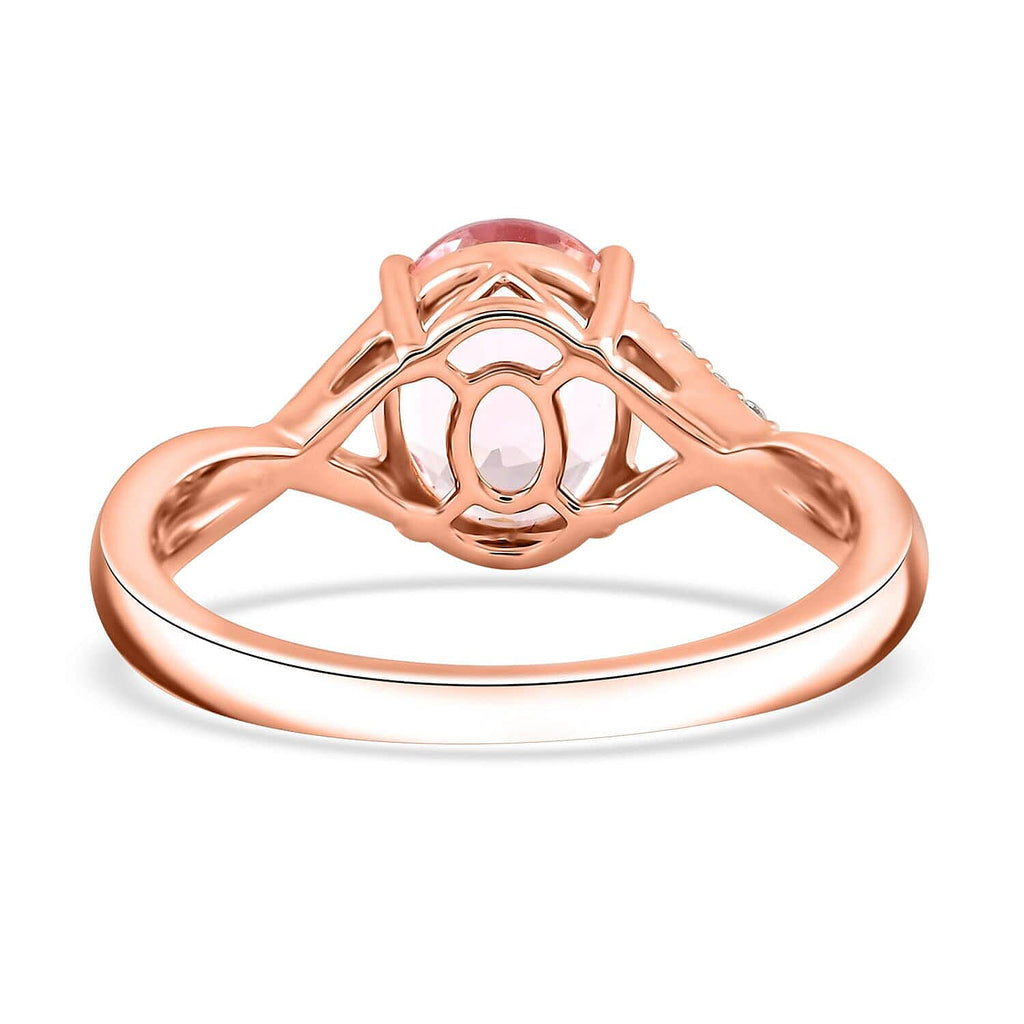 Luxoro 9K Rose Gold AGI Certifed AAA Pink Morganite & White Diamond Ring 2.50 Ct, Gold Wt. 3.67 Gms