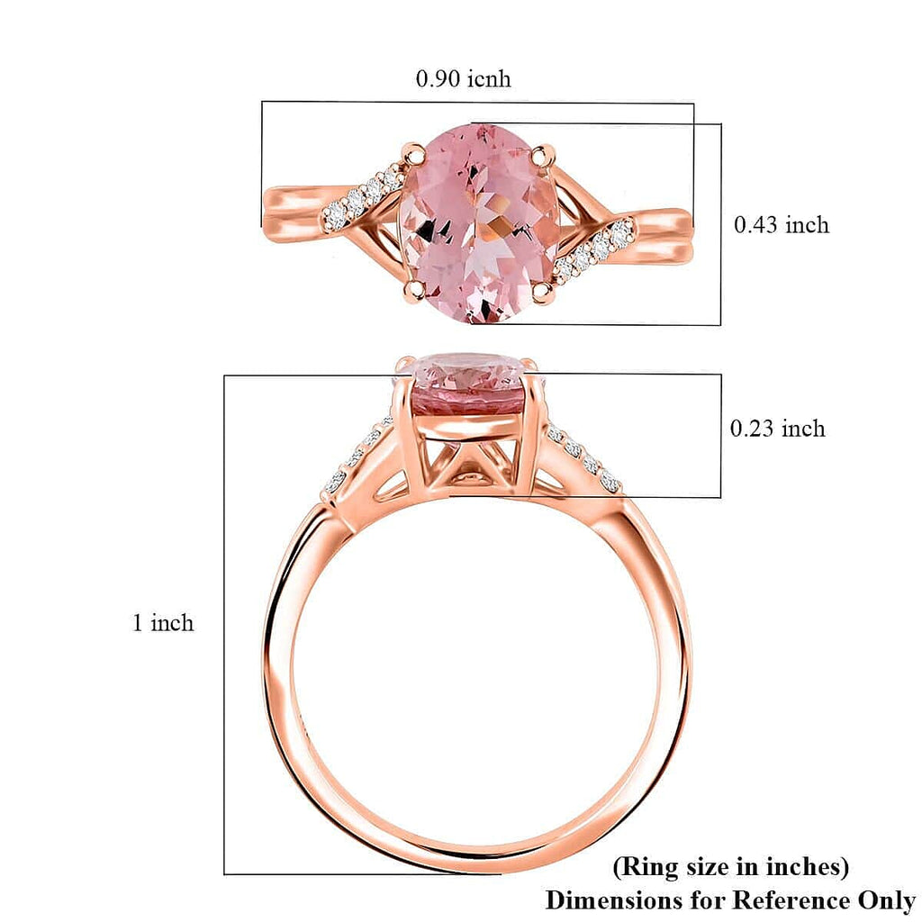 Luxoro 9K Rose Gold AGI Certifed AAA Pink Morganite & White Diamond Ring 2.50 Ct, Gold Wt. 3.67 Gms