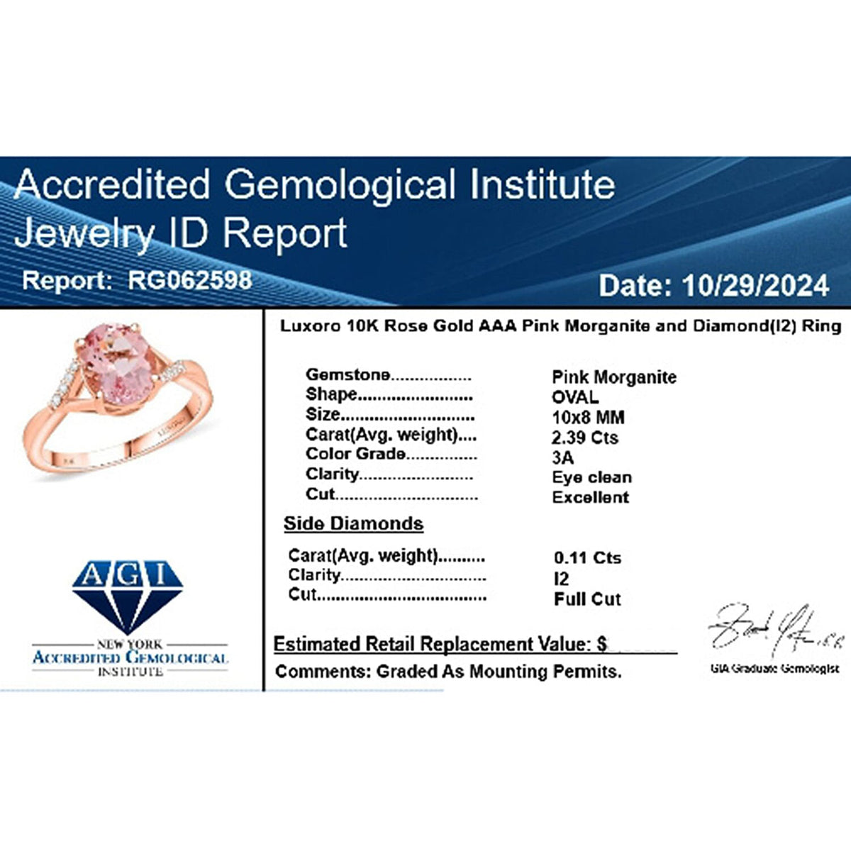 Appraised and Certified 3.5 Ct. Pink Morganite, Diamond Solitaire Ring in 10K Rose Gold 7973074 6
