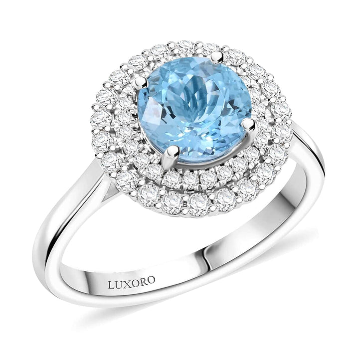 Appraised &amp; Certified LUXORO 10K White Gold AAA Santamaria Aquamarine, White Diamond Halo Ring 1.69 Ct. 7989279 1