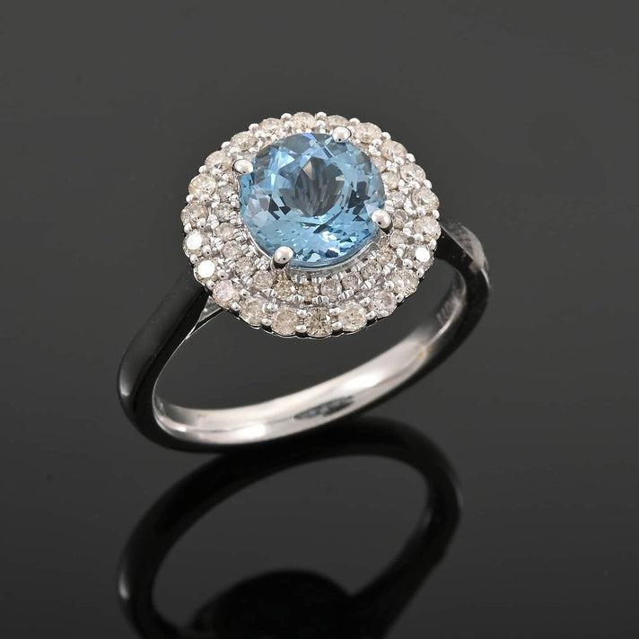 Appraised &amp; Certified LUXORO 10K White Gold AAA Santamaria Aquamarine, White Diamond Halo Ring 1.69 Ct. 7989279 2