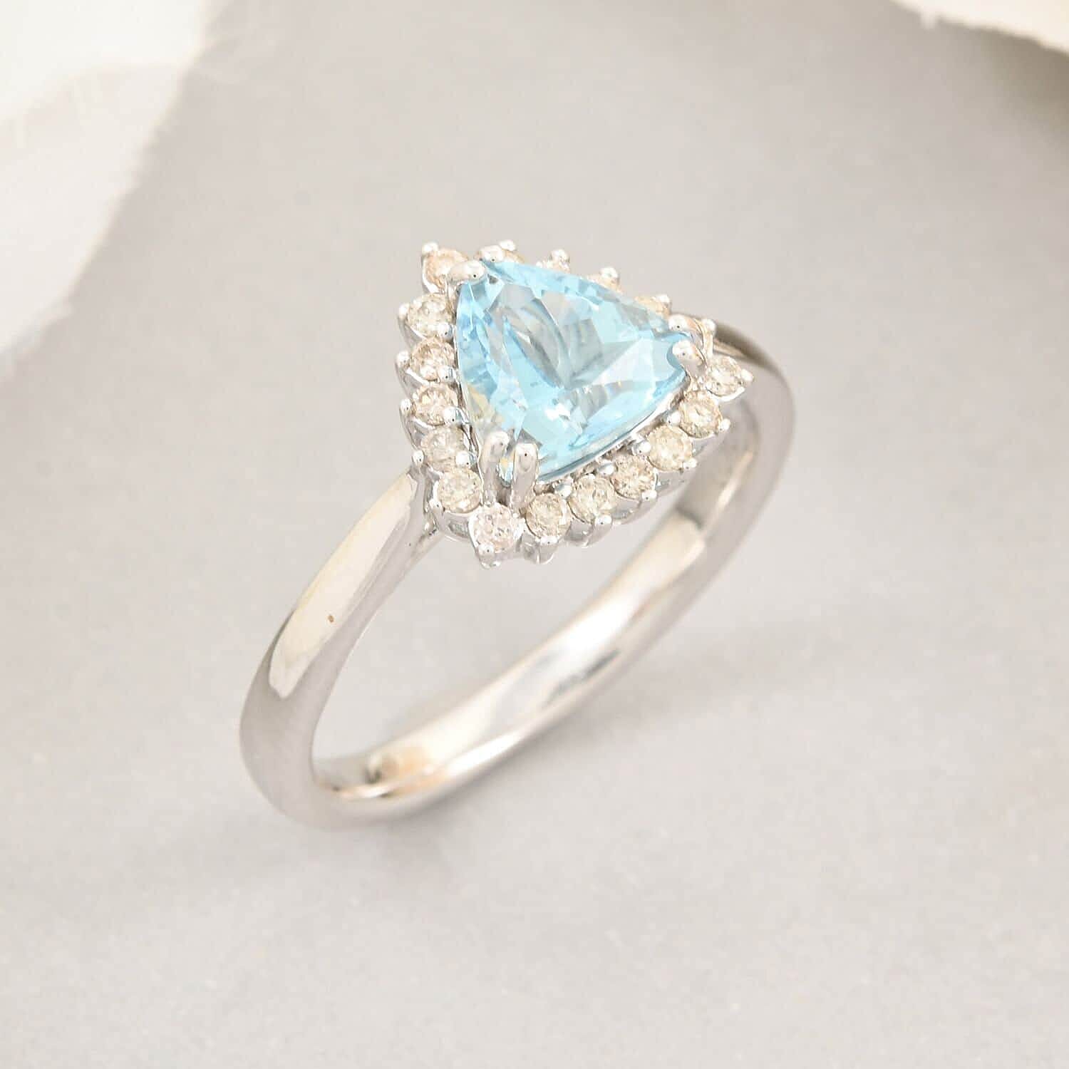 Luxoro 10K White Gold AAA Santamaria Aquamarine, White Diamond I2 Halo Ring 1.20 ct 7989292 1