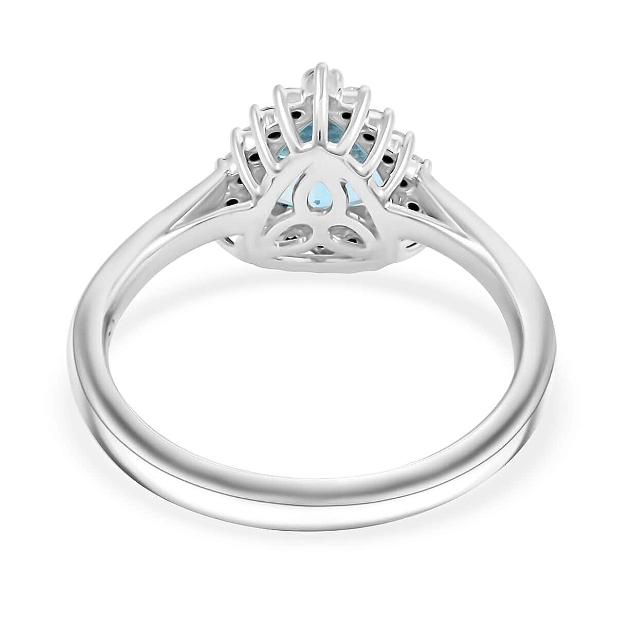 Luxoro 10K White Gold AAA Santamaria Aquamarine, White Diamond I2 Halo Ring 1.20 ct 7989292 4