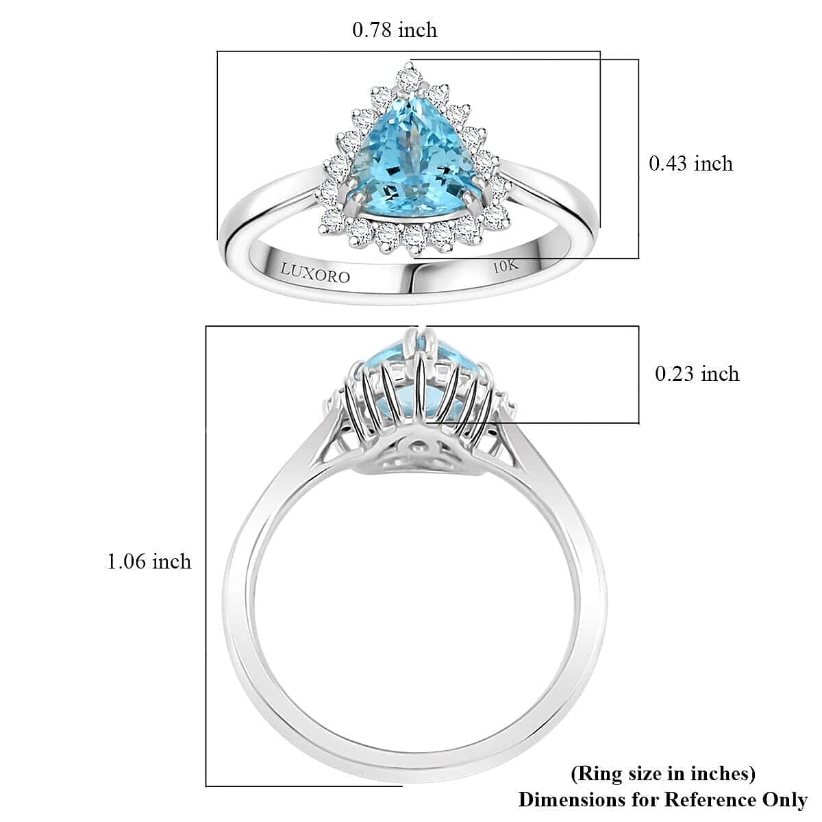 Luxoro 10K White Gold AAA Santamaria Aquamarine, White Diamond I2 Halo Ring 1.20 ct 7989292 5