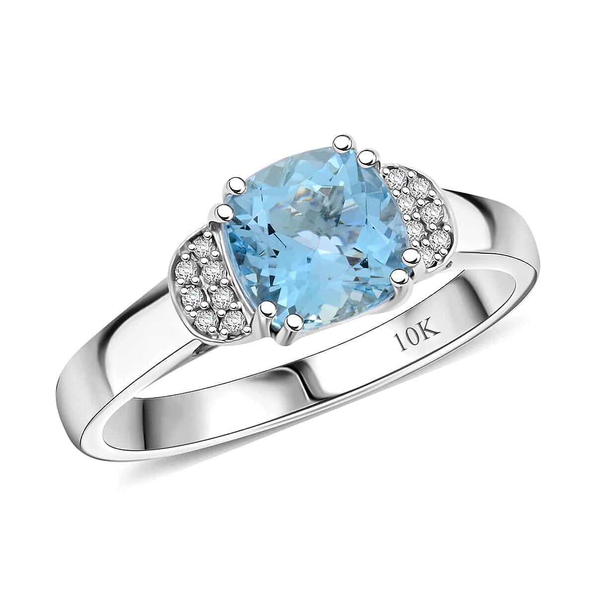 Appraised and Certified 1.55 Ct. Santamaria Aquamarine, Diamond Cluster Ring in 10K White Gold 7989372 0
