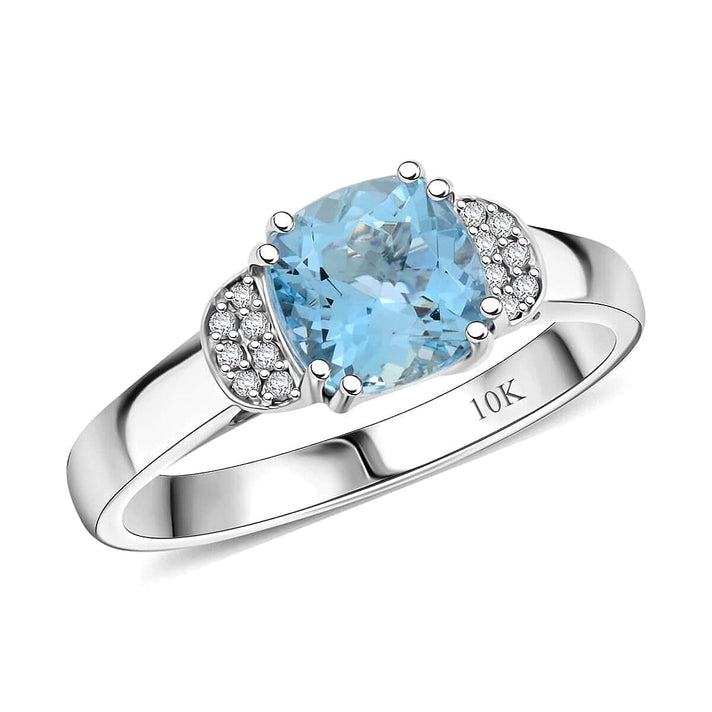 Appraised and Certified 1.55 Ct. Santamaria Aquamarine, Diamond Cluster Ring in 10K White Gold 7989372 1
