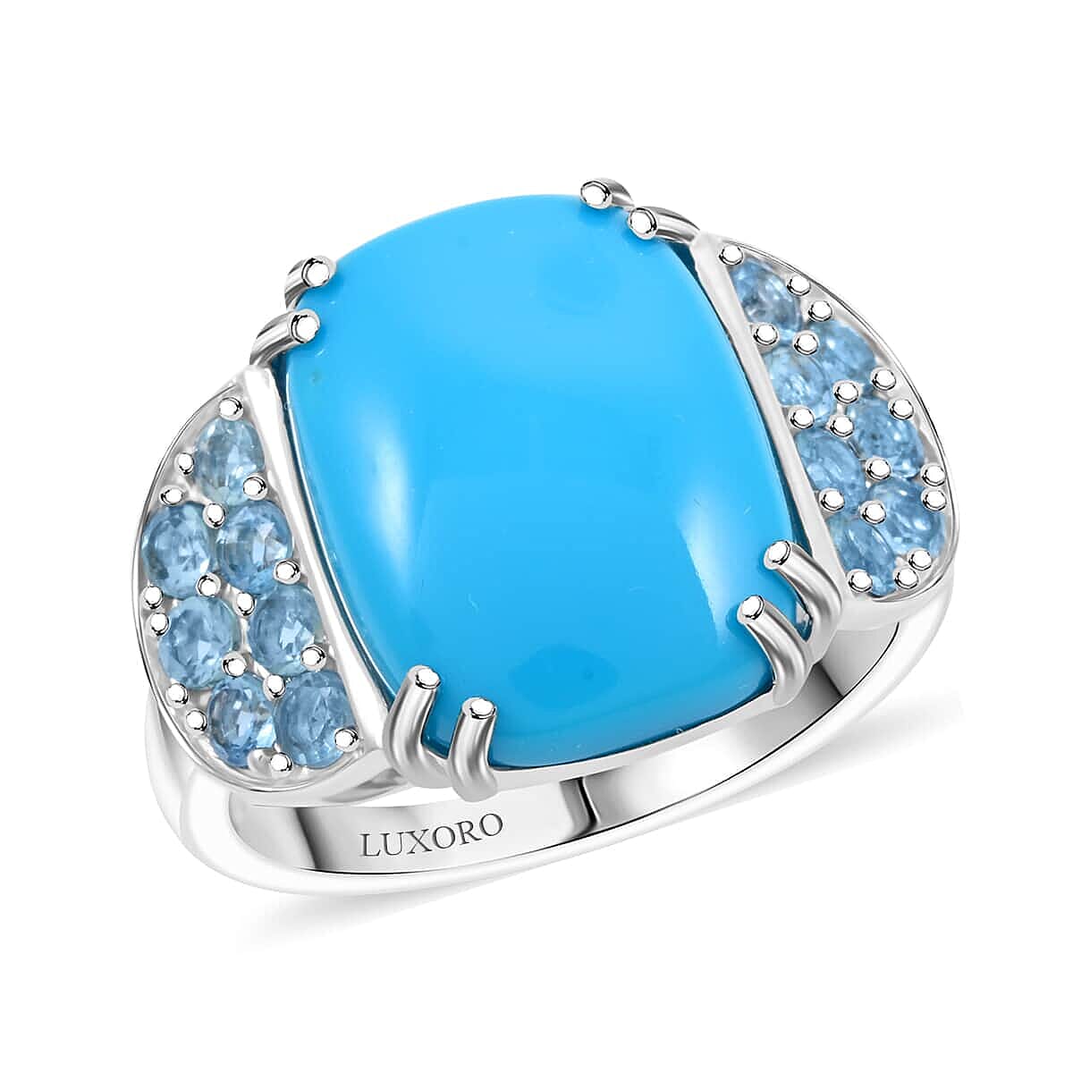 Luxoro 10K White Gold AAA Sleeping Beauty Turquoise, Santamaria Aquamarine Ring 8.50 pc, Gold Wt. 5.31 Gms 8.500 Cts. 7981802 0