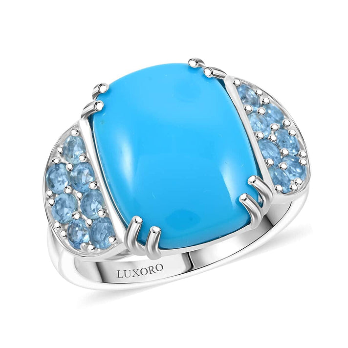Luxoro 10K White Gold AAA Sleeping Beauty Turquoise, Santamaria Aquamarine Ring 8.50 pc, Gold Wt. 5.31 Gms 8.500 Cts. 7981802 1