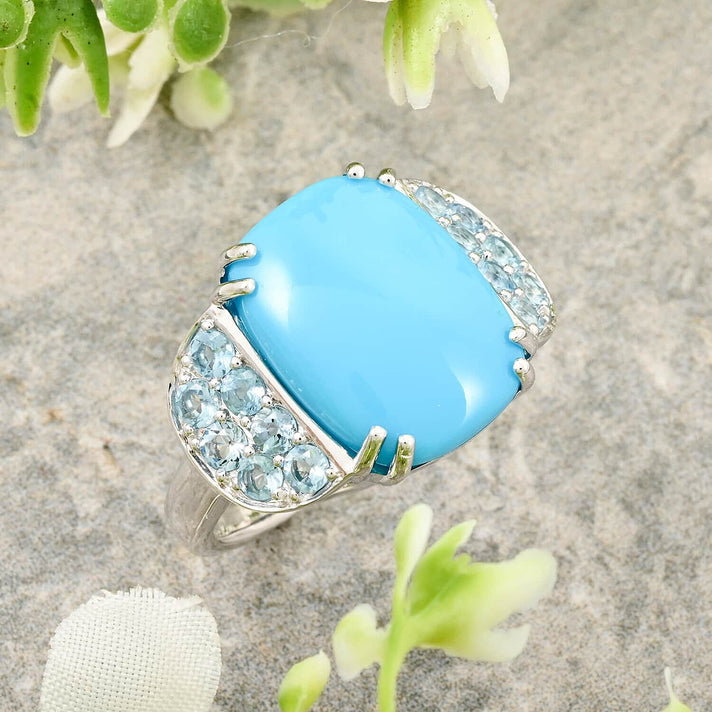 Luxoro 10K White Gold AAA Sleeping Beauty Turquoise, Santamaria Aquamarine Ring 8.50 pc, Gold Wt. 5.31 Gms 8.500 Cts. 7981802 2
