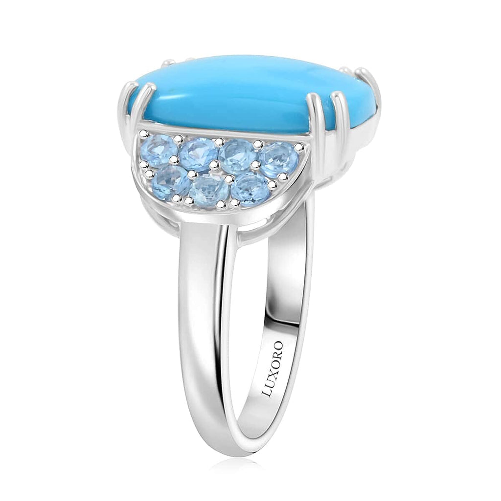 Luxoro  10K White Gold  AAA   Sleeping Beauty Turquoise ,  Santamaria Aquamarine  Ring 8.50 pc,  Gold Wt. 5.31 Gms  8.500  Ct.