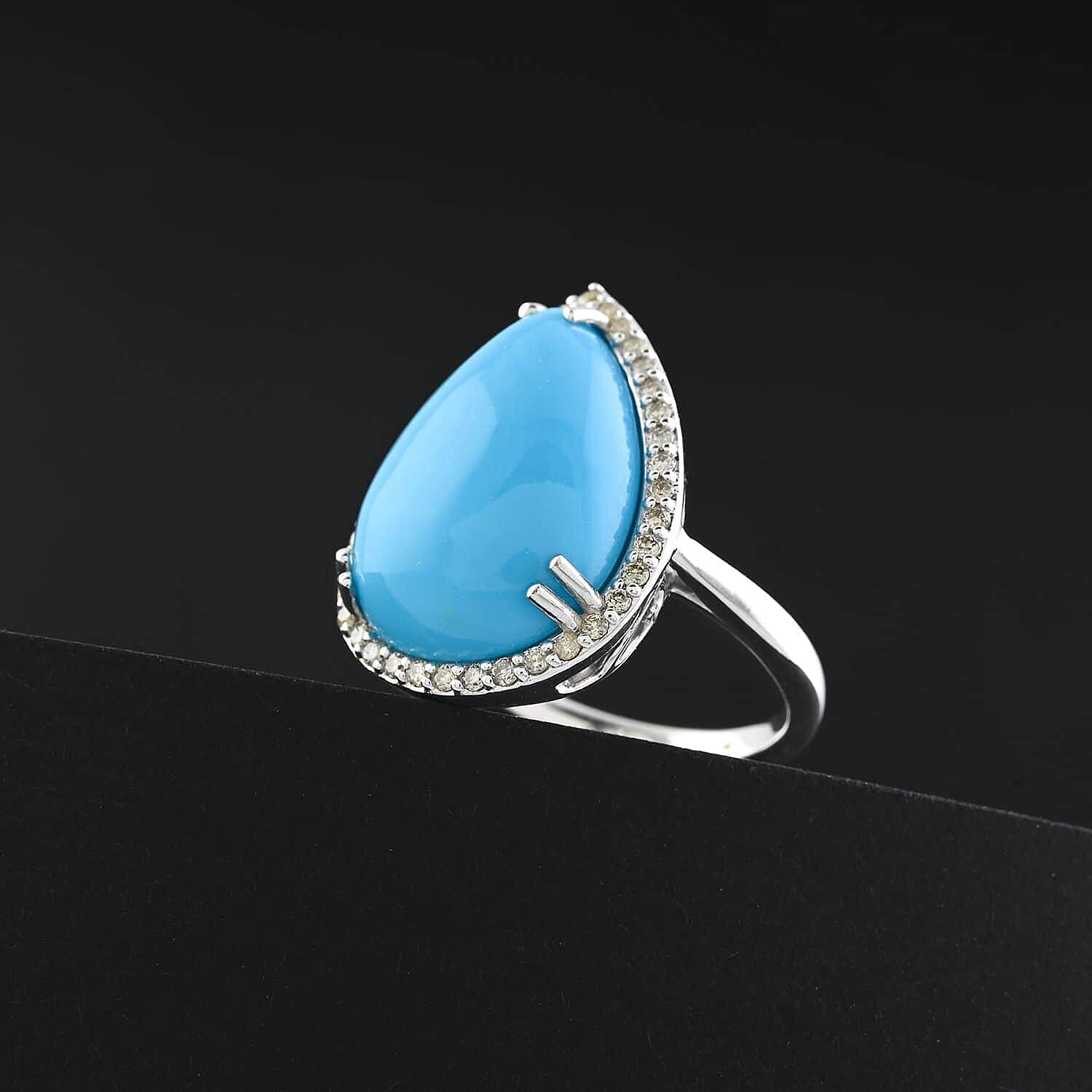 Appraised and Certified 8.35 Ct. Sleeping Beauty Turquoise, Diamond Halo Ring in 10K White Gold 7981911 1