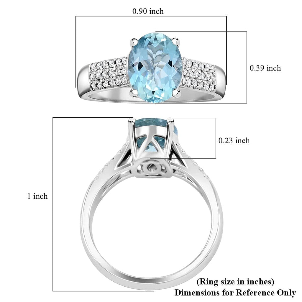 Luxoro  10K White Gold  AAAA   Santamaria Aquamarine ,  White Diamond  VS Ring 1.75 ct,  Gold Wt. 3.7 Gms  1.750  Ct.