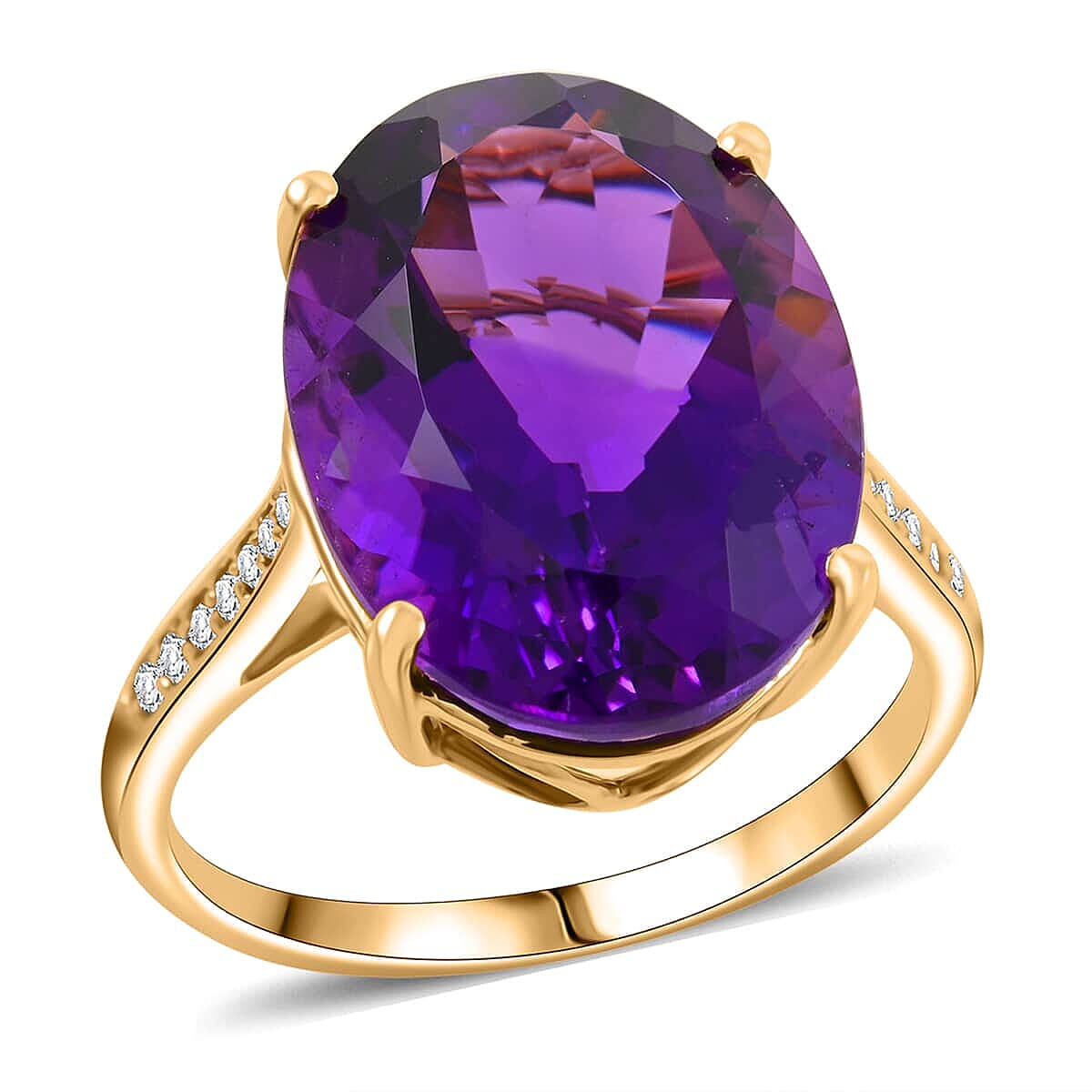 Luxoro  10K Yellow Gold  AAA   Lusaka Amethyst ,  White Diamond  I2 Ring 9.15 ct,  Gold Wt. 2.9 Gms  9.150  Ct. 7997743 0