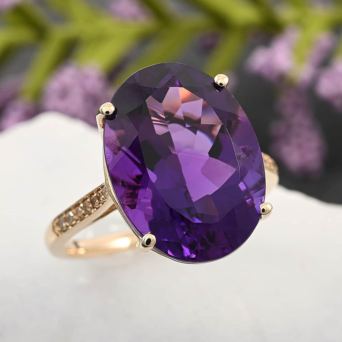 Luxoro  10K Yellow Gold  AAA   Lusaka Amethyst ,  White Diamond  I2 Ring 9.15 ct,  Gold Wt. 2.9 Gms  9.150  Ct. 7997743 1