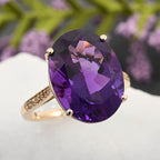 Luxoro  10K Yellow Gold  AAA   Lusaka Amethyst ,  White Diamond  I2 Ring 9.15 ct,  Gold Wt. 2.9 Gms  9.150  Ct.