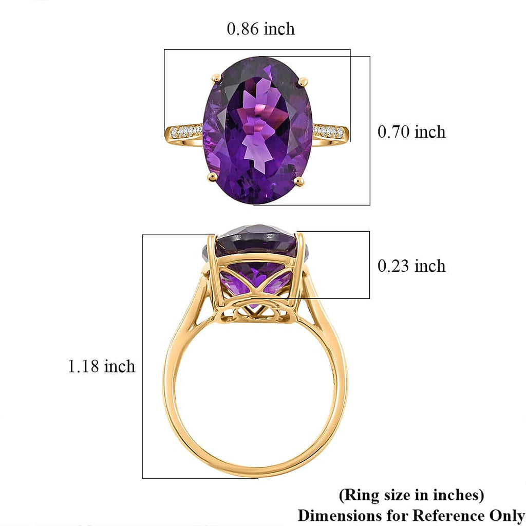 Luxoro  10K Yellow Gold  AAA   Lusaka Amethyst ,  White Diamond  I2 Ring 9.15 ct,  Gold Wt. 2.9 Gms  9.150  Ct.
