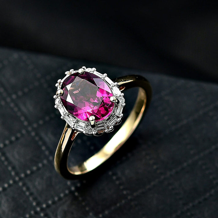 LUXORO 10K Yellow Gold AAA Radiant Ember Garnet, White Diamond Halo Ring, 2.39 Ct. 8296992 2