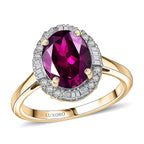 Luxoro 10K Yellow Gold AAA Radiant Ember Garnet, White Diamond I2 Main Stone With Surrounding Stone Ring, Gold Wt.3 Gms  3.327  Ct.