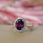 Luxoro 10K Yellow Gold AAA Radiant Ember Garnet, White Diamond I2 Main Stone With Surrounding Stone Ring, Gold Wt.3 Gms  3.327  Ct.
