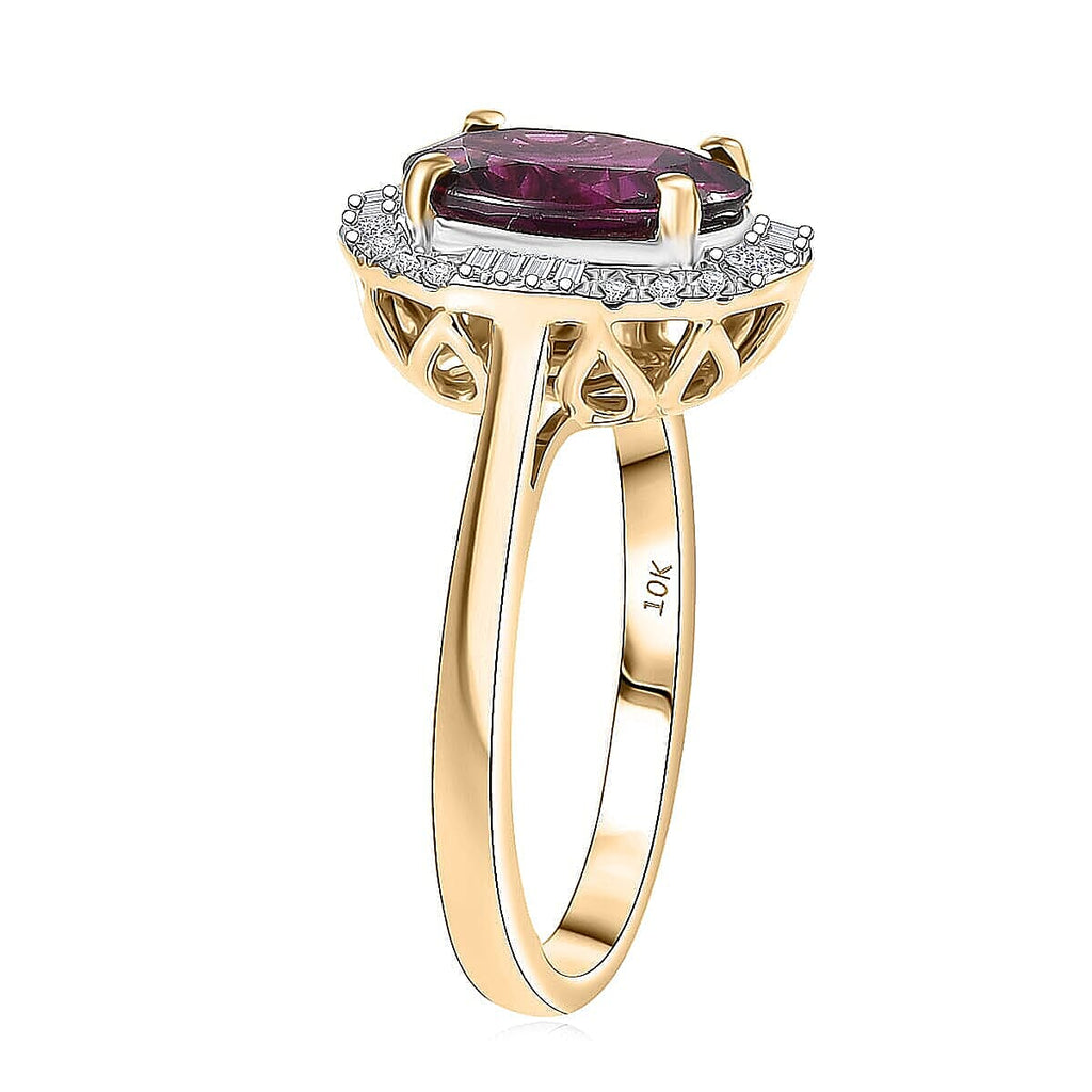 Luxoro 10K Yellow Gold AAA Radiant Ember Garnet, White Diamond I2 Main Stone With Surrounding Stone Ring, Gold Wt.3 Gms  3.327  Ct.