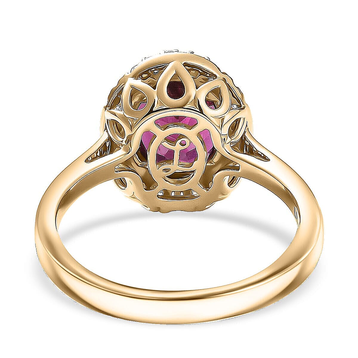 Luxoro 10K Yellow Gold AAA Radiant Ember Garnet, White Diamond I2 Main Stone With Surrounding Stone Ring, Gold Wt.3 Gms  3.327  Ct. 8299484 4