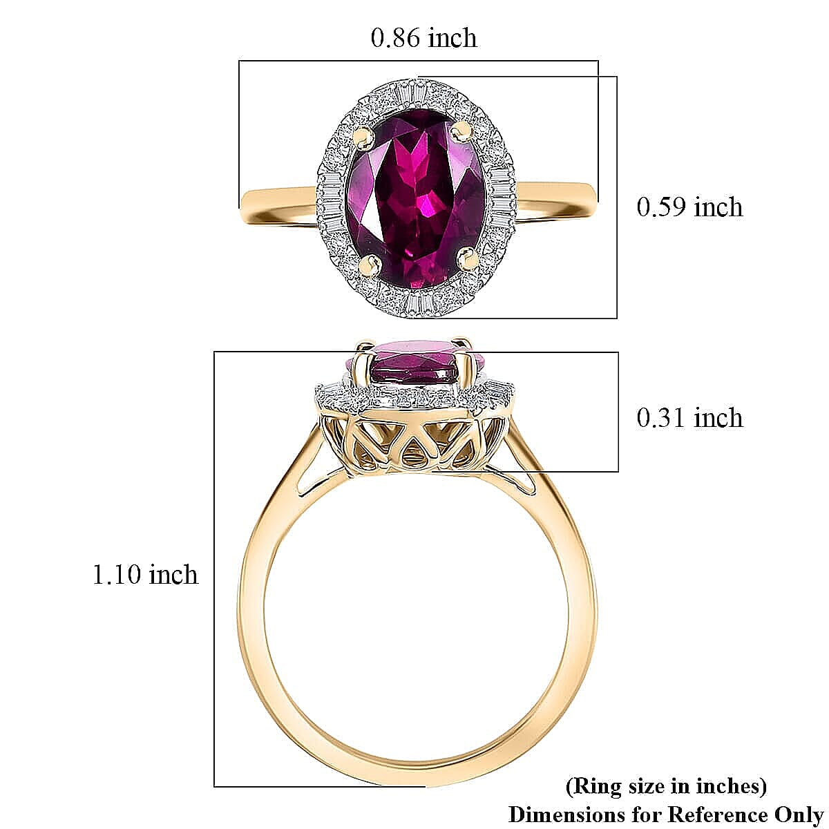 Luxoro 10K Yellow Gold AAA Radiant Ember Garnet, White Diamond I2 Main Stone With Surrounding Stone Ring, Gold Wt.3 Gms  3.327  Ct. 8299484 5