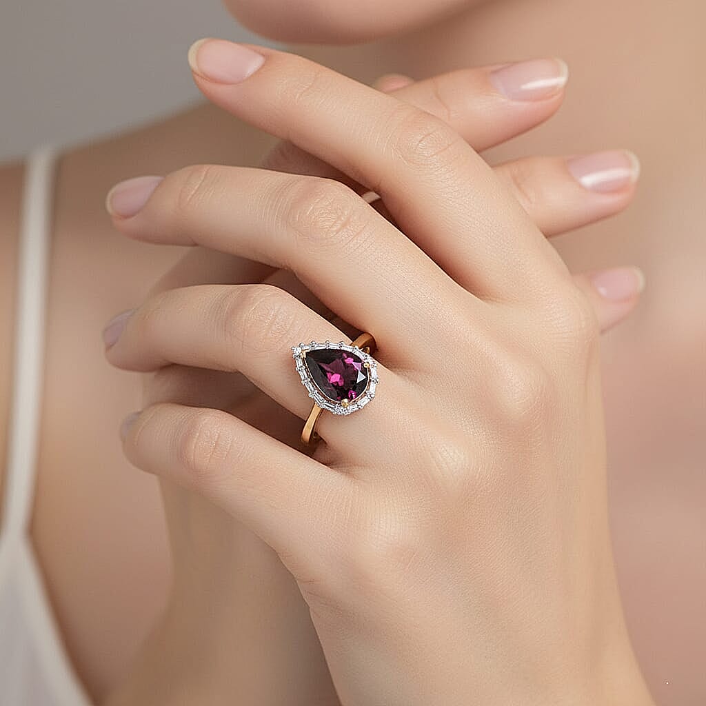 Certified &amp; Appraised LUXORO 10K Yellow Gold AAA Radiant Ember Garnet, White Diamond Halo Ring, 2.34 Ct. 8300754 3