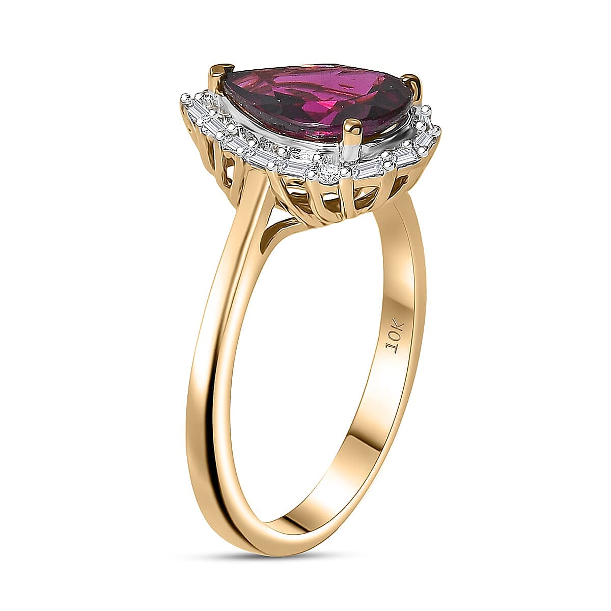 Certified &amp; Appraised LUXORO 10K Yellow Gold AAA Radiant Ember Garnet, White Diamond Halo Ring, 2.34 Ct. 8300754 4