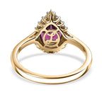 Luxoro 9K Yellow Gold AGI Certified AAA Radiant Ember Garnet & White Diamond Pear Cut Halo Ring 2.35 Ct, Gold Wt. 2.50 Gms