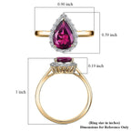 Luxoro 9K Yellow Gold AGI Certified AAA Radiant Ember Garnet & White Diamond Pear Cut Halo Ring 2.35 Ct, Gold Wt. 2.50 Gms