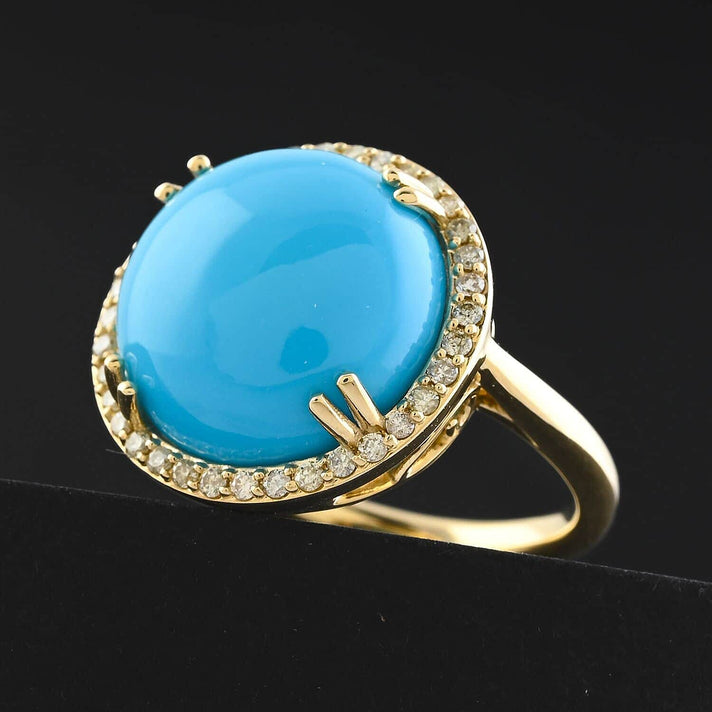 Appraised and Certified 8.65 Ct. Sleeping Beauty Turquoise, Diamond Halo Ring in 10K Yellow Gold 7981831 2