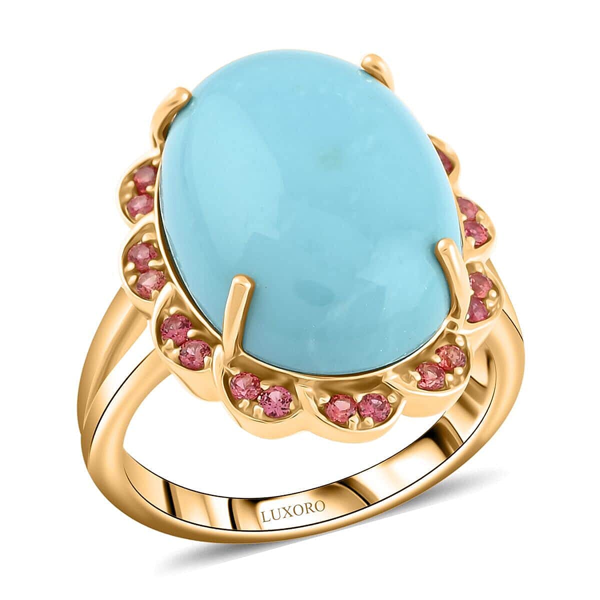 Certified &amp; Appraised LUXURO10K Yellow Gold AAA Sleeping Beauty Turquoise, White Diamond Halo Ring 9.75 Cts. 7981845 0