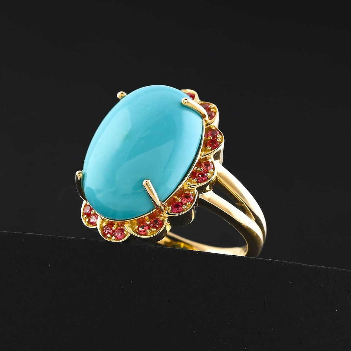 Certified &amp; Appraised LUXURO10K Yellow Gold AAA Sleeping Beauty Turquoise, White Diamond Halo Ring 9.75 Cts. 7981845 1