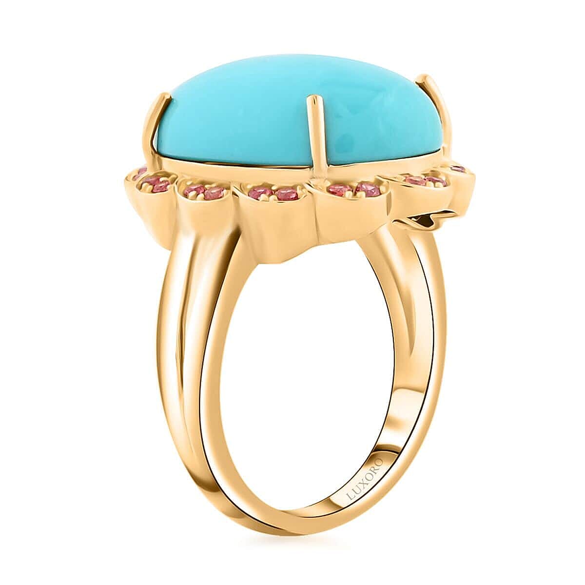 Certified &amp; Appraised LUXURO10K Yellow Gold AAA Sleeping Beauty Turquoise, White Diamond Halo Ring 9.75 Cts. 7981845 3