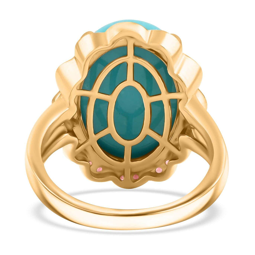 Luxoro  10K Yellow Gold  AAA   Sleeping Beauty Turquoise ,  White Diamond  I2 Ring 9.75 pc,  Gold Wt. 6.15 Gms  9.750  Ct.