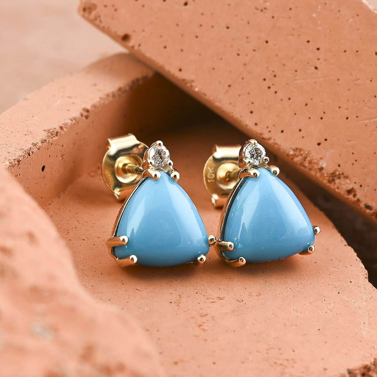 Certified &amp; Appraised LUXORO AAA Sleeping Beauty Turquoise, Diamond Stud Earrings in 10K Yellow Gold 3.50 Ct. (G-H, I2) 7981993 1