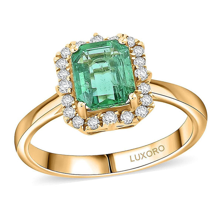 LUXORO 10K Yellow Gold AAA Zambian Emerald, White Diamond Halo Ring, 1.70 Ct. 8262883 1