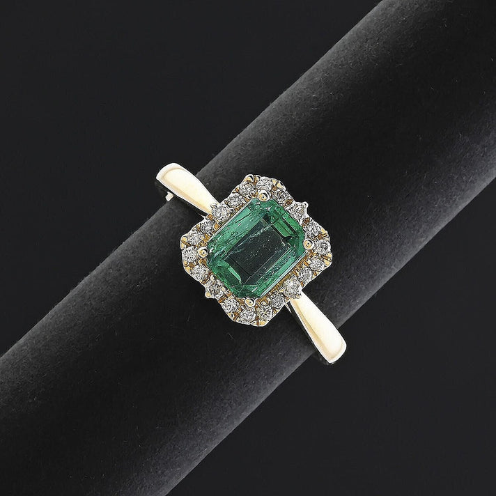 LUXORO 10K Yellow Gold AAA Zambian Emerald, White Diamond Halo Ring, 1.70 Ct. 8262883 2
