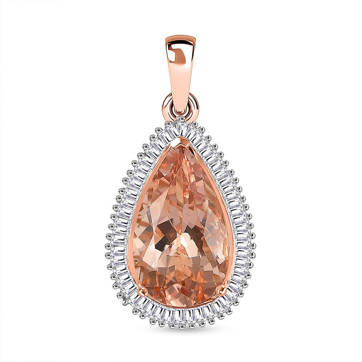THE MARROPINO EMPRESS - 14K Rose Gold AAA Marropino Morganite &amp; Natural White Diamond Pendant 4.62 Ct. 8310257 1