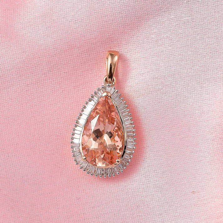 THE MARROPINO EMPRESS - 14K Rose Gold AAA Marropino Morganite &amp; Natural White Diamond Pendant 4.62 Ct. 8310257 2