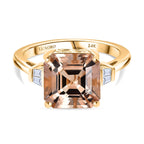Luxoro 14K Yellow Gold AAA Asscher Cut Marropino Morganite & Natural Diamond Ring 4.82 Ct.
